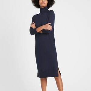 Banana Republic Black Wool Blend Turtleneck Sweater Dress, Size Small
